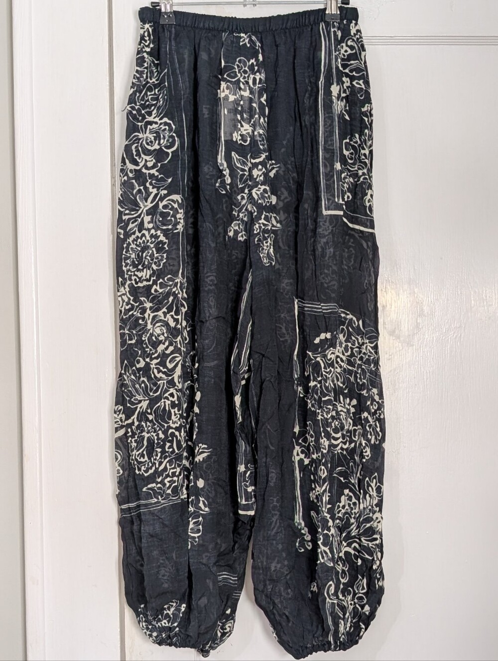 Zara Women's XS-S Printed Balloon Pants Navy Blue Harem Boho Sheer Yoga Jogger